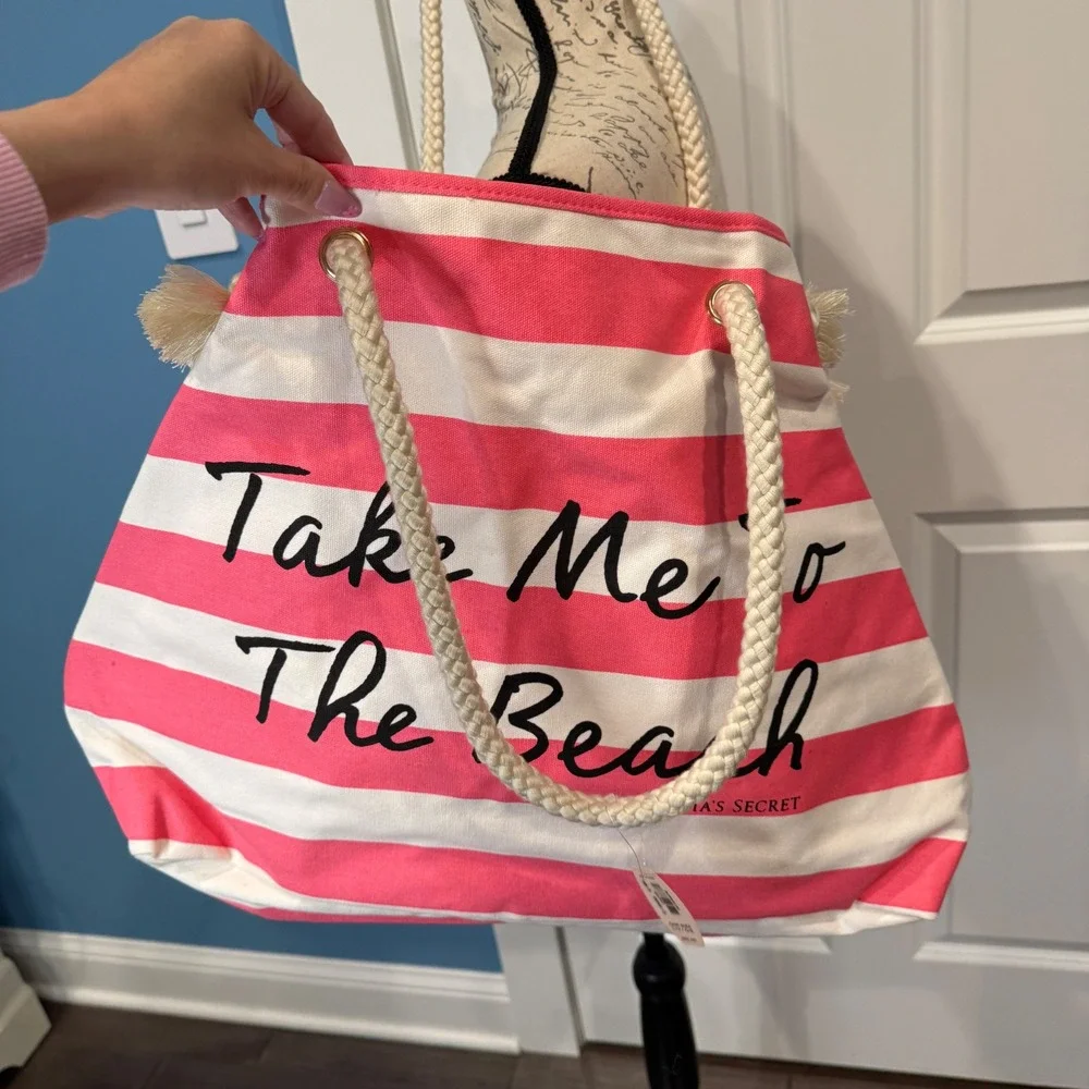 Victorias Secret Take Me To The‎ Beach Striped Rope Handle Tote Bag NEW